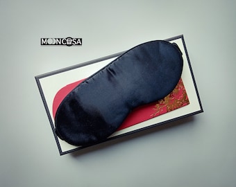 22 momme Natural Mulberry Silk Eye Mask, Sleep Mask, Brithday Gift for Him/ Her, Gift 2024 (Black)