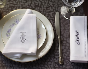 Servilleta de boda de lino con bordado personalizado, servilleta de lino de mesa, servilleta con iniciales personalizadas, servilleta de lino con dobladillo, servilleta para fiesta de bodas