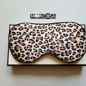 Satijn zijden oogmasker, slaapmasker, moederdagcadeau voor hem / haar (luipaardpatroon / donkergroen)