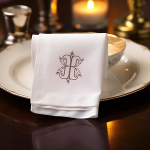 Custom Embroidery Linen Wedding Napkin, Table Linen Napkin, Personalized Initials Napkin, Hemstitched Linen Napkin, Napkin for Wedding Party