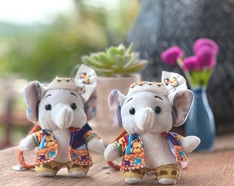 Handmade Royal Elephant Plushie Keychain with Ethnic Characteristics, Unique Stuffed Elephant Doll Keychain with Strap