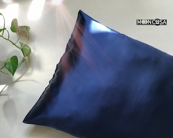 100% Natural Mulberry Silk Pillowcase with Envelope Closure 22 momme, Bridal/ Wedding/ Birthday Gift, New Year Gift for Him/ Her (Blue)