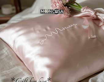 Personalized Natural Pure Silk Pillowcase with Embroidery, Envelope Closure, 22 momme, Bridal/ Wedding Gift, Custom Gift for Family