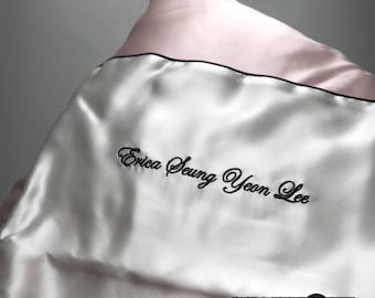 Personalized 2-Side Natural Pure Silk Pillowcase with Embroidery, Embroidery Pillowcase, Zipper Closure 22 momme, Wedding/ Birthday Gift