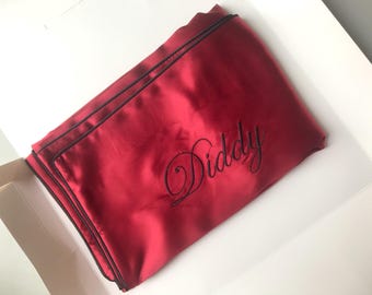 Personalized 2-Side Natural Pure Silk Pillowcase with Embroidery, Embroidery Pillowcase, Zipper Closure 22 momme, Wedding/ Birthday Gift
