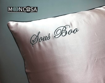 Personalised 2-Side Natural Pure Silk Pillowcase with Embroidery, Embroidery Pillowcase, Zipper Closure 28 momme, Wedding/ Couple Gift