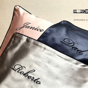 Personalized Single-Side Mulberry Silk Pillowcase with Embroidery, Embroidery Pillowcase Zipper Closure 22 momme, Bridal/ Wedding Gift