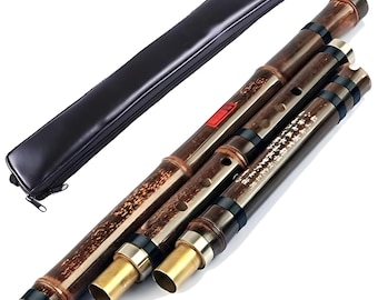 OrientalMusicSanctuary Dong Xiao profesional de doble articulación (3 secciones) de bambú púrpura - Flauta china Shakuhachi Xiao