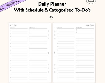 Planificador diario A5: Horario minimalista y lista de tareas (PDF imprimible)