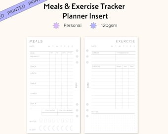 Personal Size Printed Meals & Exercise Tracker Planner Inserts, Meal Planner, Fitness Tracker, Daily Planner, Personal Filofax Inserts