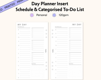 Personal Size Printed Day on One Page with Schedule Planner, Personal Size Planner Inserts, Daily Planner Refill, Daily Planner