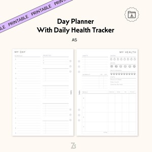 A5 Printable Daily Planner Insert, A5 Daily Health Tracker Inserts, Workout Tracker, Meal Tracker, Daily Planner Refill, A5 Filofax Inserts