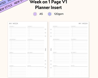 A5 Printable Week on One Page Planner Inserts, Weekly to Do List, A5 ...