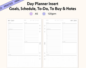 A5 Printed Day on One Page with Schedule Planner, A5 Planner Inserts, Daily Planner Refill, A5 Daily Planner, A5 Filofax Inserts