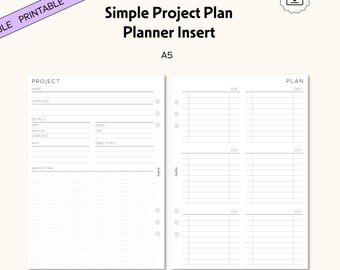 A5 Project Planner Inserts, Simple Task Organizer (Printable PDF)