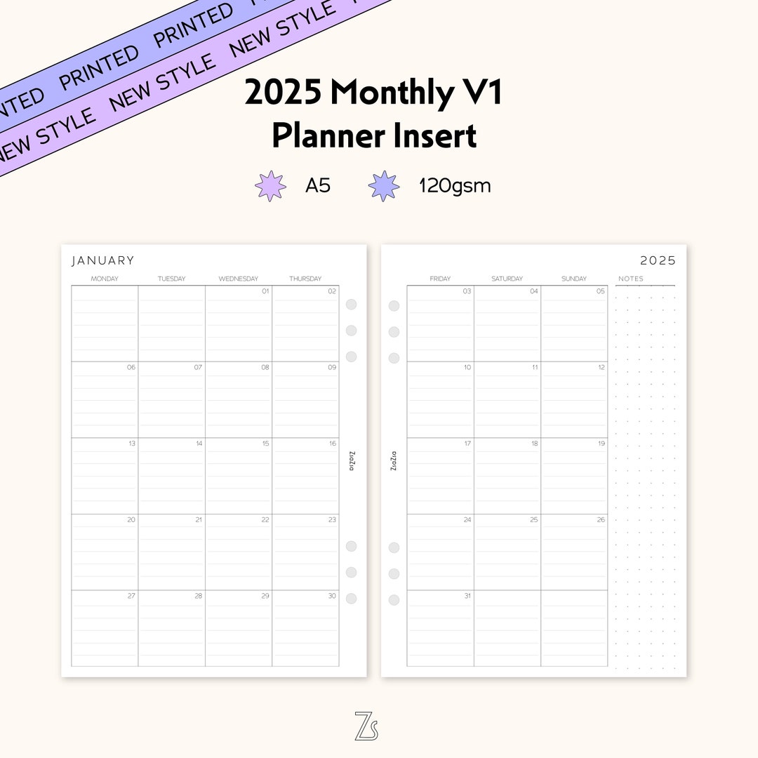 A5 2025 Monthly Dated Planner Inserts, A5 Dated Planner Inserts, A5 ...