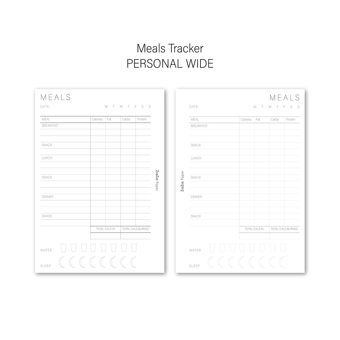Printed Meal Tracker Planner Inserts Personal Wide Planner - Etsy