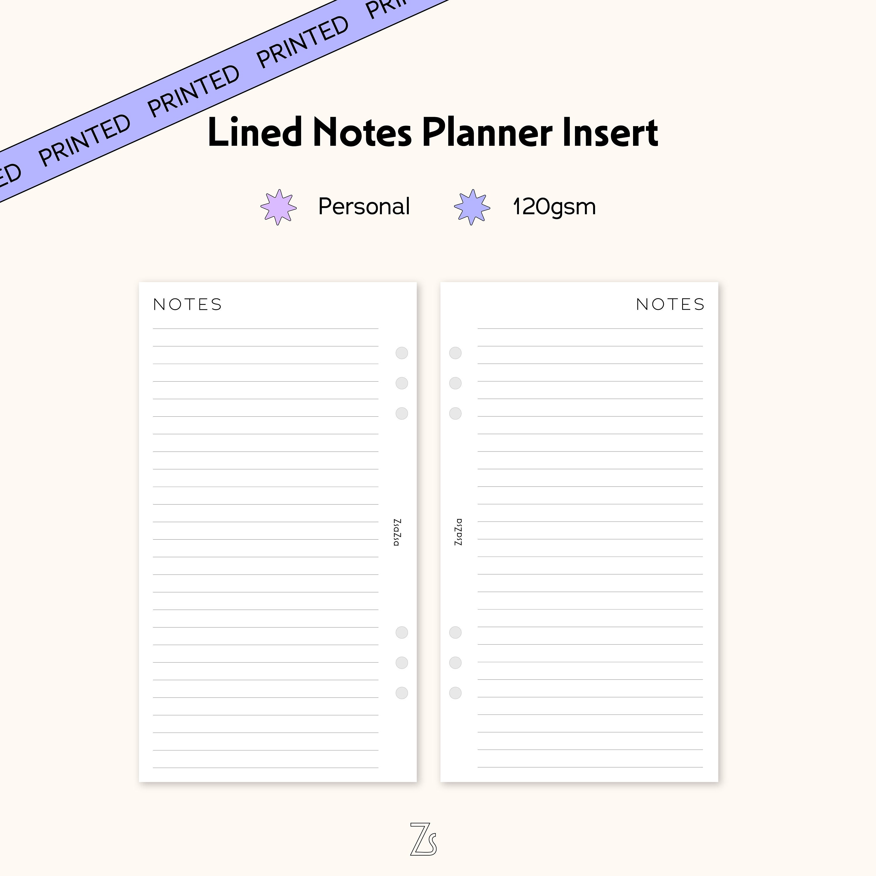 PRINTED Notes Planner Refill Pages Personal Size Printed 