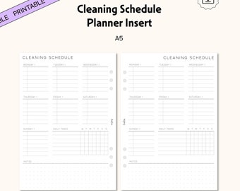 A5 Cleaning Schedule Planner Inserts, Minimal Chore List (Printable PDF)