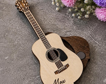 Personalized Wooden Guitar Pick Case | Custom Engraved Pick Holder | Guitar Gift for Musicians | Acoustic Guitar Keepsake Box