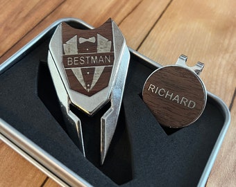 Personalized Golf Divot Tool Ball Marker Set, Custom Engraved Golf Gift for Men
