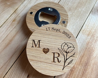 Elegant Round Wooden Bottle Opener -Bridal Shower Gift and Wedding Favor -Rustic Wedding -Personalized Favors -Party Favors-Wedding Souvenir