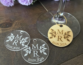 Wooden Wedding Wine Charm -Wedding Decor/Favor -Wedding Wine Charms -Wedding Tags -Wedding Name Place -Wedding Charms -Rustic Wedding Decor