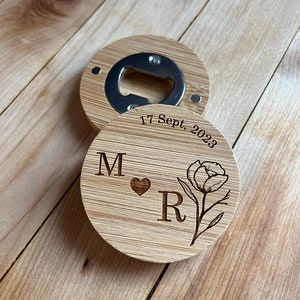 Personalized Wooden Bottle Opener: Floral Wedding Favor