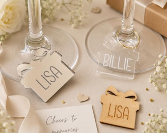 Personalized Christmas Wine Charms, Custom Holiday Drink Tags, Festive Party Place Settings