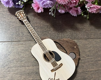 Personalized Wooden Guitar Pick Case – Custom Engraved Pick Holder – Musician Keepsake Box