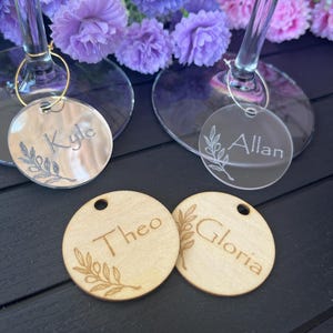 Personalized Wooden or Acrylic Wine Glass Charms: Decorative Wedding Table Decor and Place Setting