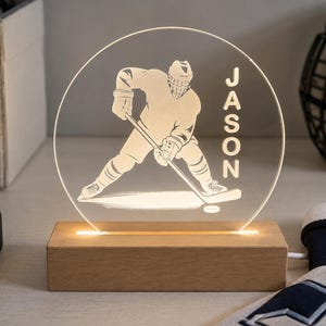 Personalized Hockey Night Light | Custom Kids Hockey Lamp | Engraved Acrylic LED Night Light | Hockey Bedroom Decor | Gift for Boys