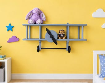 Wooden Airplane Shelf | Kids Room Wall Decor | Nursery Airplane Display | Personalized Aviation Shelf