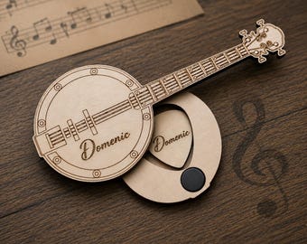 Estuche personalizado para púas de banjo y guitarra, estuche de madera grabado, regalo para músicos.