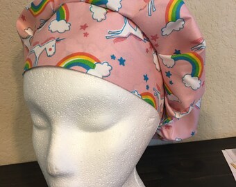 Female scrubcap - pink unicorn banded