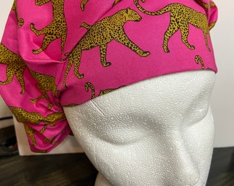 Female scrubcap - pretty in pink leopard