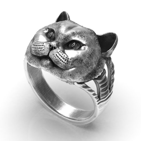 Silver Cat Ring, Sterling Silver Kitten Ring, Tabby Cat Ring, Cat art, Cat Lover Gift, Ladies Cat Ring, Novelty Cat Ring, Cute Cat Ring