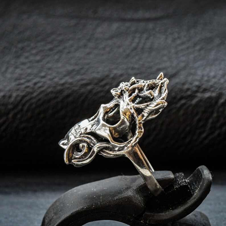 Human Skull Santa Muerte Amazon Elegant Sterling Silver Women/'s Luxlupum Kali Goddess Skull ring Artemis Witch jewelry Feminist Goth
