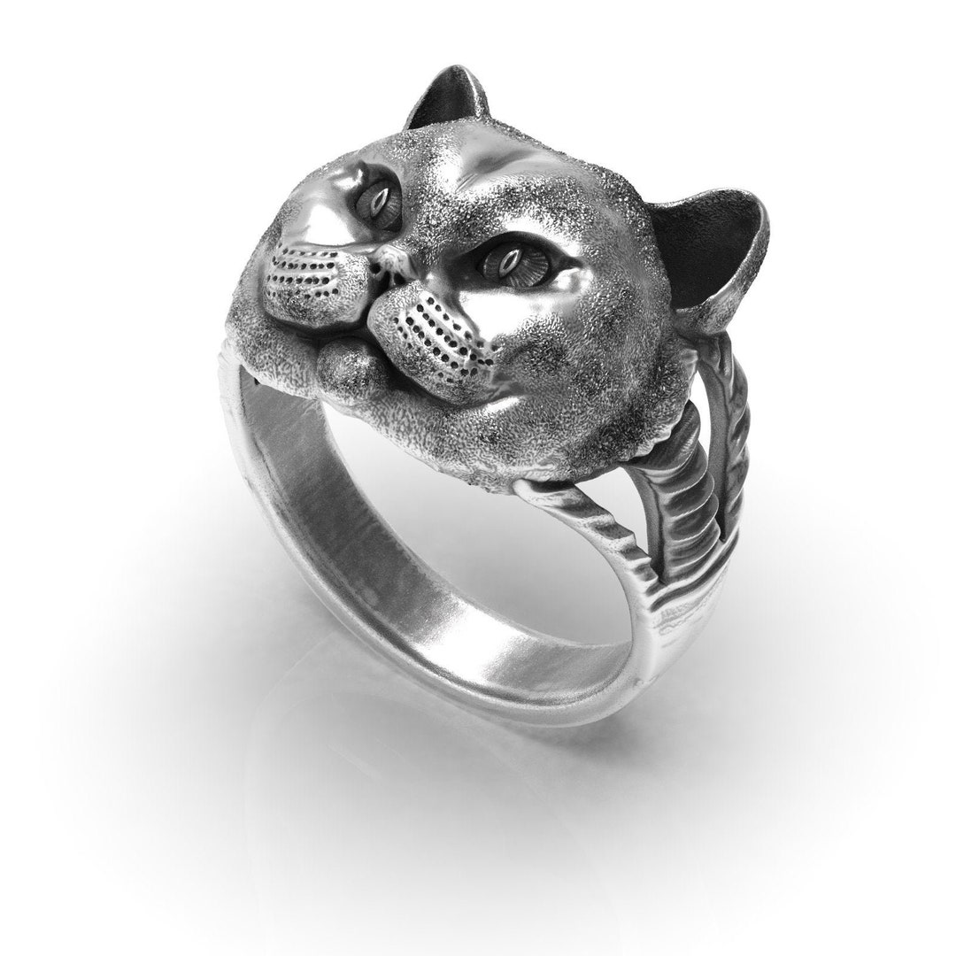 Silver Cat Head Ring, Sterling Silver Kitten Ring, Tabby Cat Ring, Cat