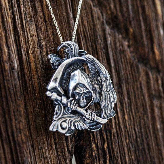 Grim Reaper Necklace Memento Mori Necklace Silver Skull Pendant