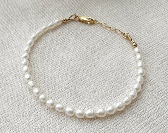 Beaded Seed Pearl Bracelet, 14K Gold Filled Pearl Bracelet, Tiny Fresh Water Pearl Bracelet, Pearl Bridal Jewelry, Gifts for Women