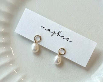 Pearl Drop Stud Earrings, 14K Gold Filled Dainty Pearl Earrings, Dangly Pearl Earrings, Gifts for Mom, Classic Wedding Earrings, Pearl Studs