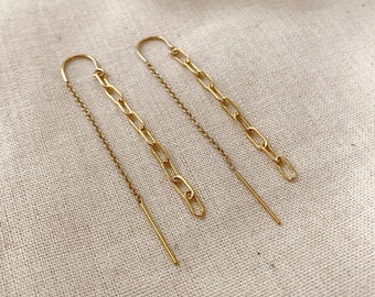 Threader Earrings, 14K Gold Filled Chain Earrings, Minimal Dangly Threader Earrings, Dainty Minimalist Earrings, Gifts for Her