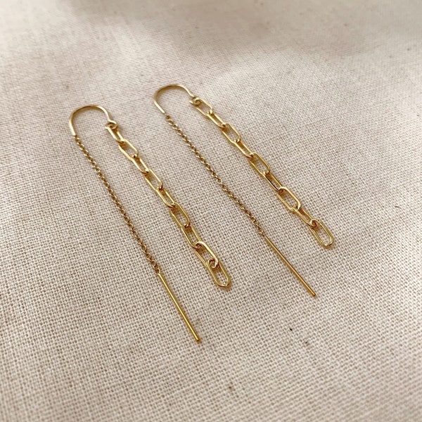 Threader Earrings, 14K Gold Filled Chain Earrings, Minimal Dangly Threader Earrings, Dainty Minimalist Earrings, Gifts for Her