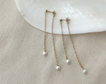 Freshwater Pearl Earrings, 14K Gold Filled Dangle Earrings, Real Pearl Earrings, Freshwater Pearl Earrings, Dainty Bridal Earrings