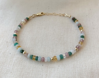 Multicolor Gemstone Bracelet, 14K Gold Filled Colorful Gem Bracelet, Beaded Bracelet, Mixed Gemstone Bracelet, Crystal Bracelet for Women