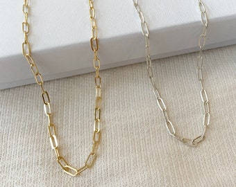 14K Gold Filled Paperclip Chain Necklace: Minimalist Link Necklace