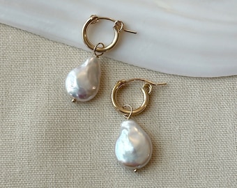 Baroque Pearl Drop Earrings: 14K Gold Filled Hoops