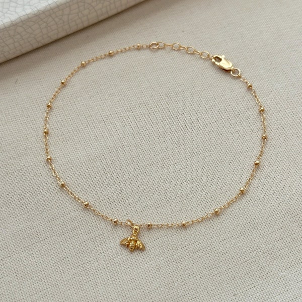 Bee Ankle Bracelet, 14K Gold Filled Anklet, Honey Bee Jewelry, Minimalist Jewelry, Ankle Chain, Dainty Anklet, Summer Jewelry, Gifts for Her