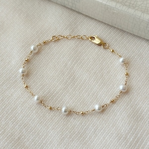 Genuine Pearl Station Bracelet, 14k Gold Fill Freshwater Pearl Bracelet, Multiple Pearl Bracelet, MagBee Designs, Bridal & Wedding Jewelry
